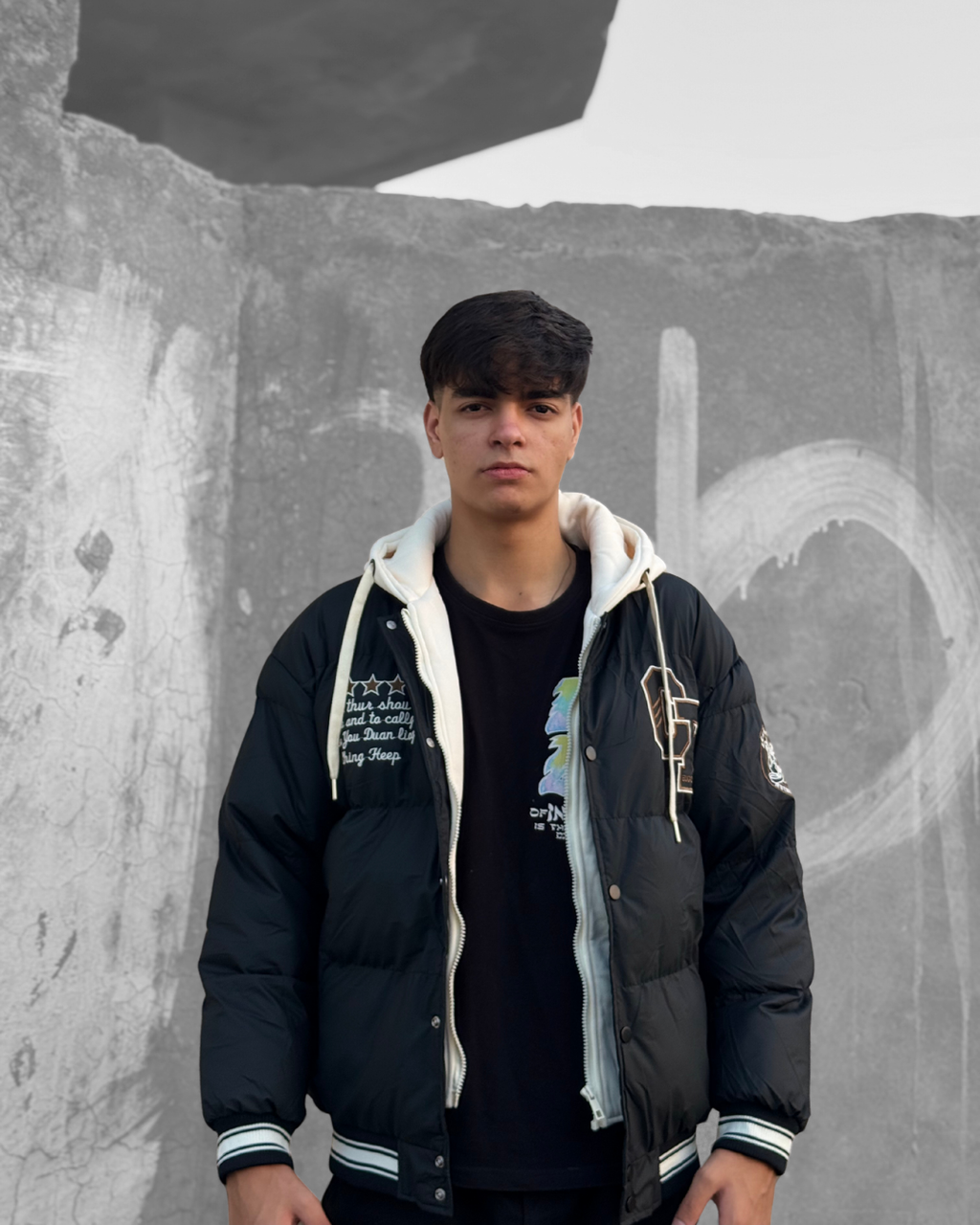 Hooded Puffer Varsity Jacket