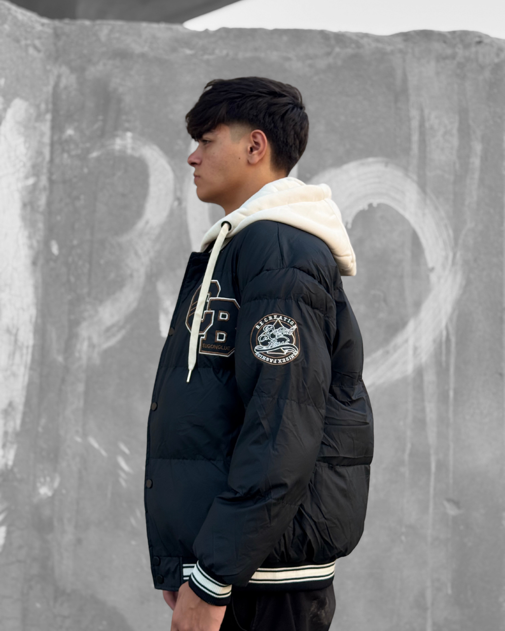 Hooded Puffer Varsity Jacket
