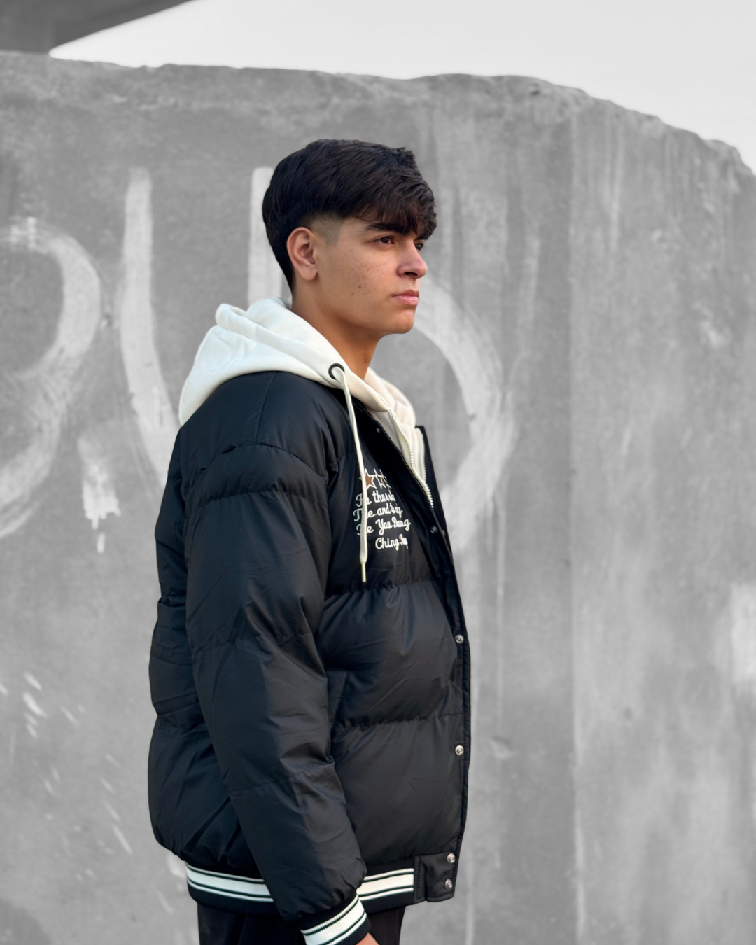 Hooded Puffer Varsity Jacket